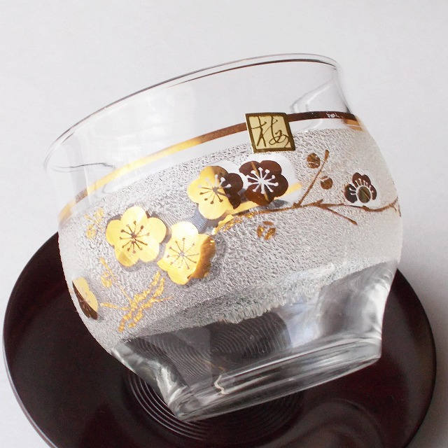 昭和レトロな冷茶グラス/金ライン梅の花キラキラ柄/カメイガラス