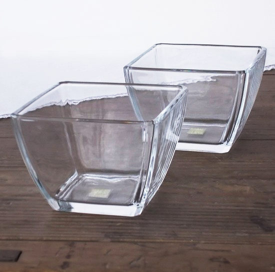 カメイガラス四角形スクエア型透明感が美しいガラス小鉢 - 昭和レトロ 