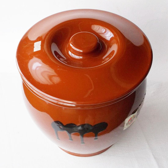 レア品♪常滑焼久松のカメ【アメ釉丸壺3号蓋付き】(5.4リットル