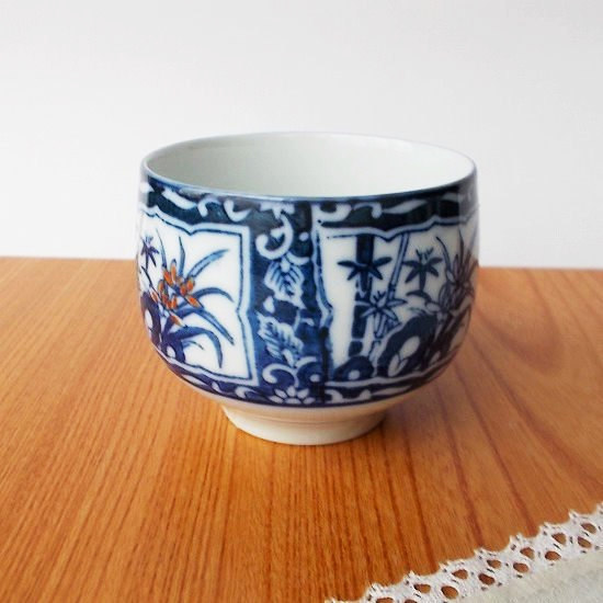 昭和レトロな茶器/有田焼藍金四君子の丸湯呑み - たんぽぽ|昭和レトロ