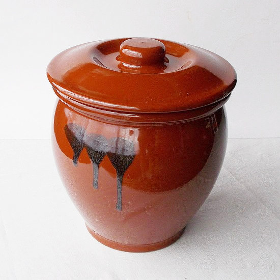 レア品♪常滑焼久松のカメ【アメ釉丸壺1号蓋付き】(1.8リットル