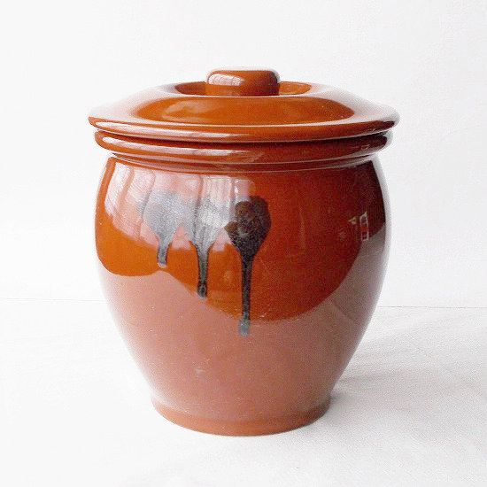 レア品♪常滑焼久松のカメ【アメ釉丸壺1号蓋付き】(1.8リットル