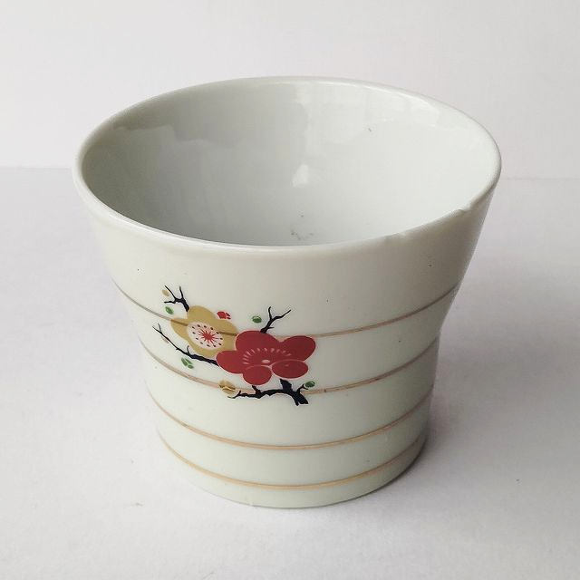 金ライン＆紅白梅の花柄の茶わん蒸し器(蓋無し) - たんぽぽ|昭和レトロ