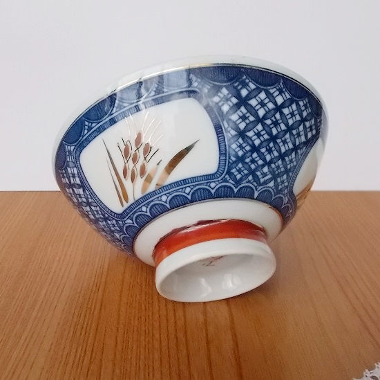 ルリ七宝間取り金麦穂柄浜赤レトロお茶碗(大平) - たんぽぽ|昭和レトロ