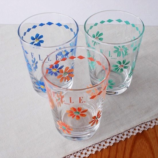 カメイガラス/ELLE/paris可愛い花柄miniタンブラーグラス - 昭和レトロな食器 趣味の陶器の店【たんぽぽ陶器店】
