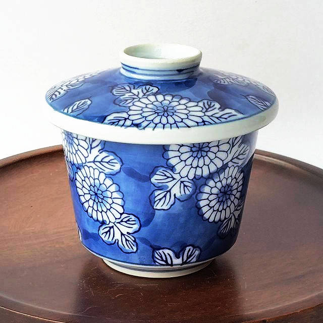 鍋島焼　藍鍋島　染付菊花文　五寸皿　時代箱　V　R8086 鍋島染付菊花文様/有田焼ホームセットシリーズ】茶碗蒸し器 - たんぽぽ