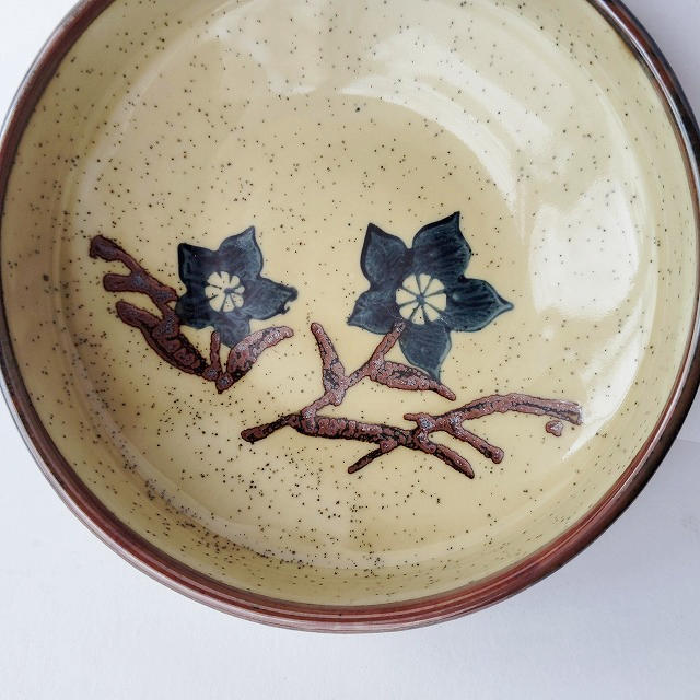 フチさび黄梨地藍桔梗花のてっぱち/平型切立小鉢 - たんぽぽ | 昭和