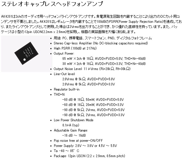 旭化成 AK4201(2chヘッドフォン/ラインアウトアンプ) [20個組] | 丹青通商