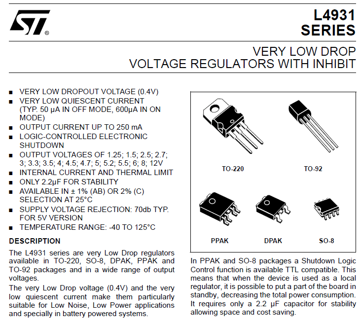 ST L4931CD33 LDO電圧レギュレータ (3.3V/250mA) [10個組] | 丹青通商