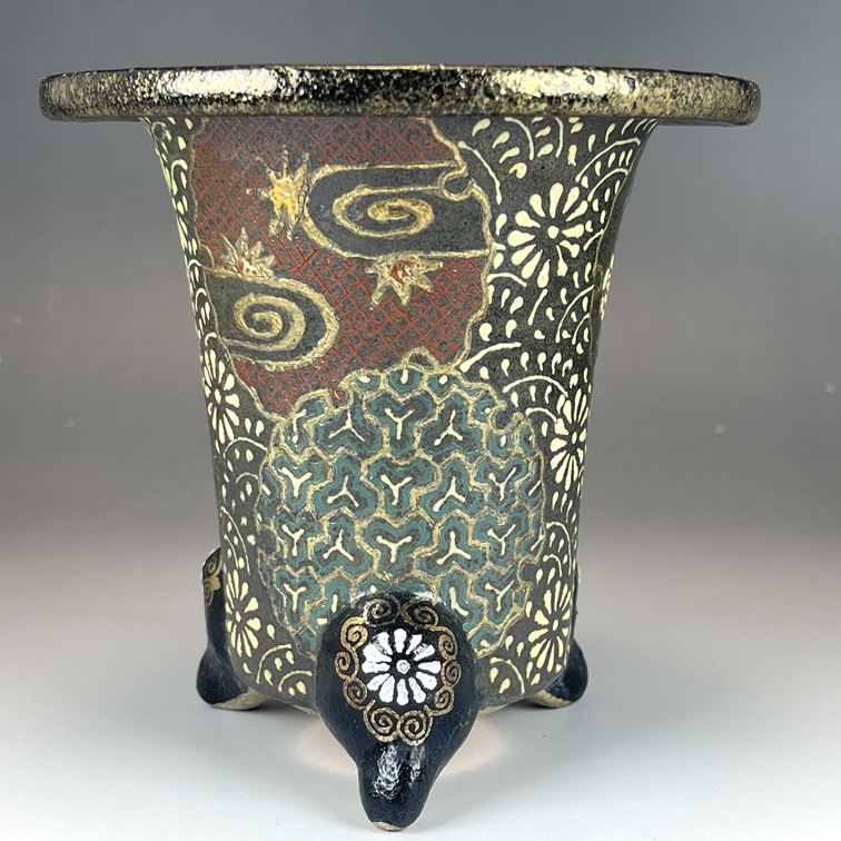 乾山金箔 梅絵 透かし鉢 金彩 陶芸 一心作 信楽焼金彩蘭鉢 | TOKYO酒田