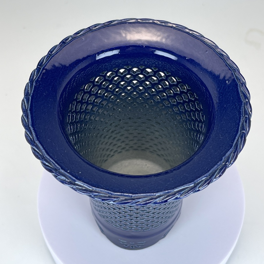 ②天山工房作 縄縁瑠璃菊花紋青海波透かし蘭鉢 | TOKYO酒田