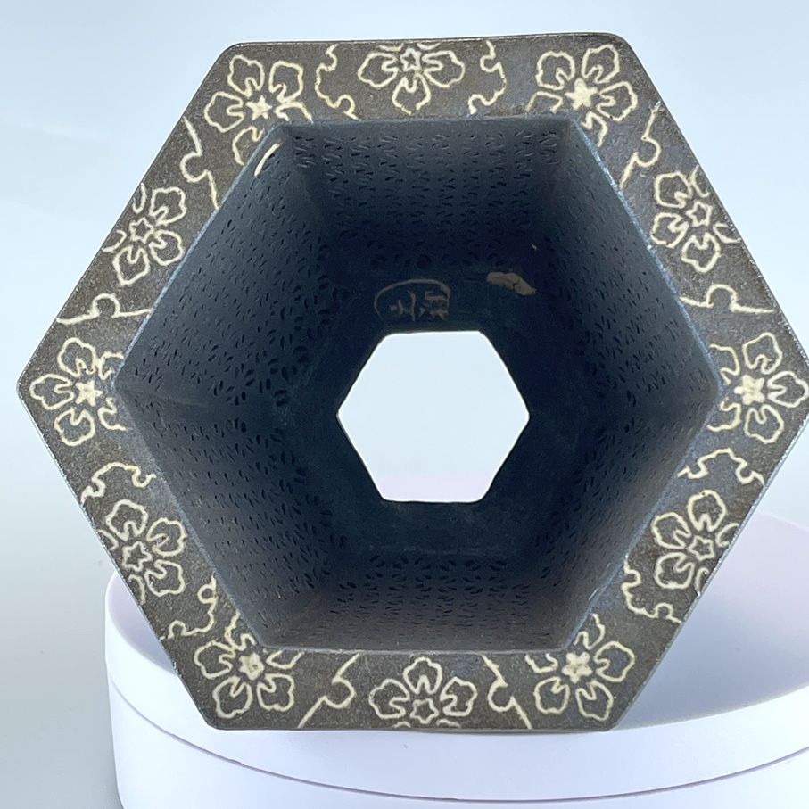 和鉢　豆鉢　木黄　墨絵波千鳥六角鉢 溜 桐六角鉢