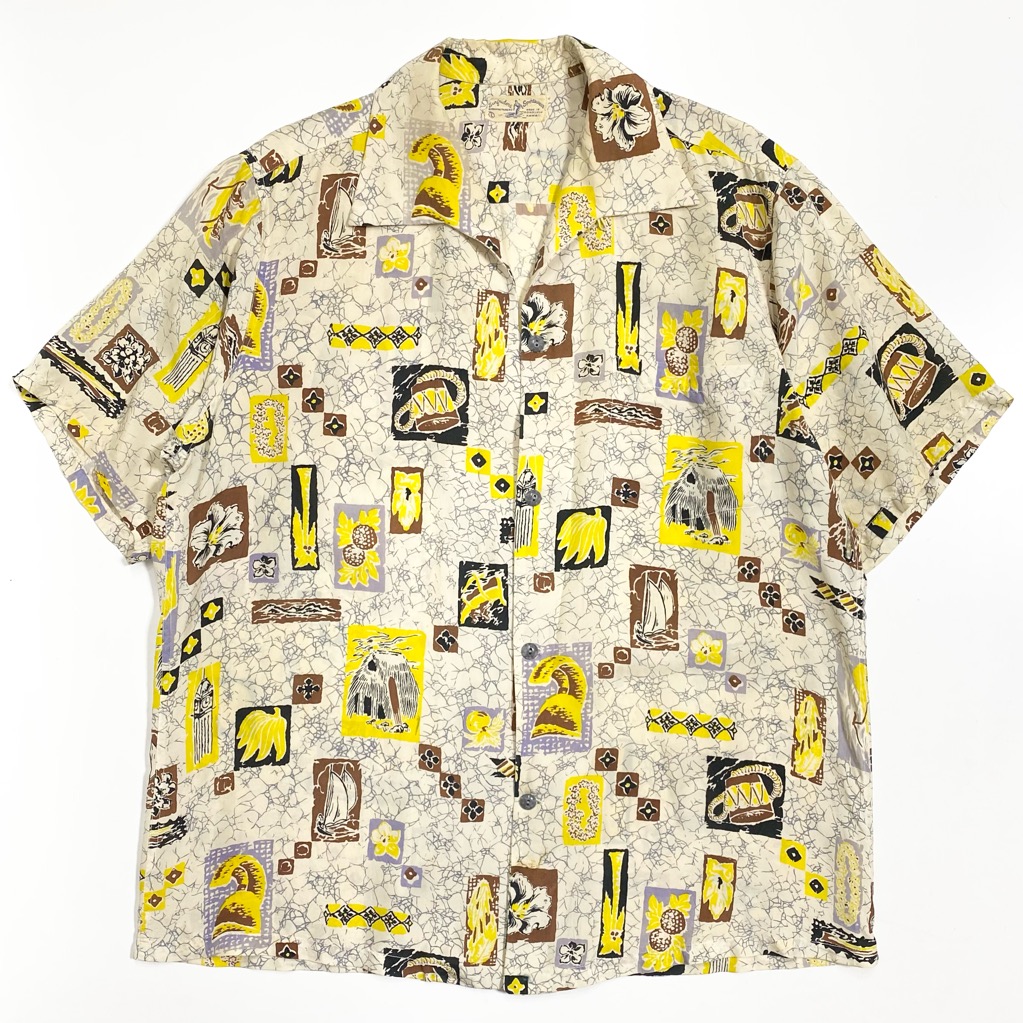 50s SURFRIDERS SPORTSWEAR HAWAIIAN SHIRT. | 古着屋【True vintage
