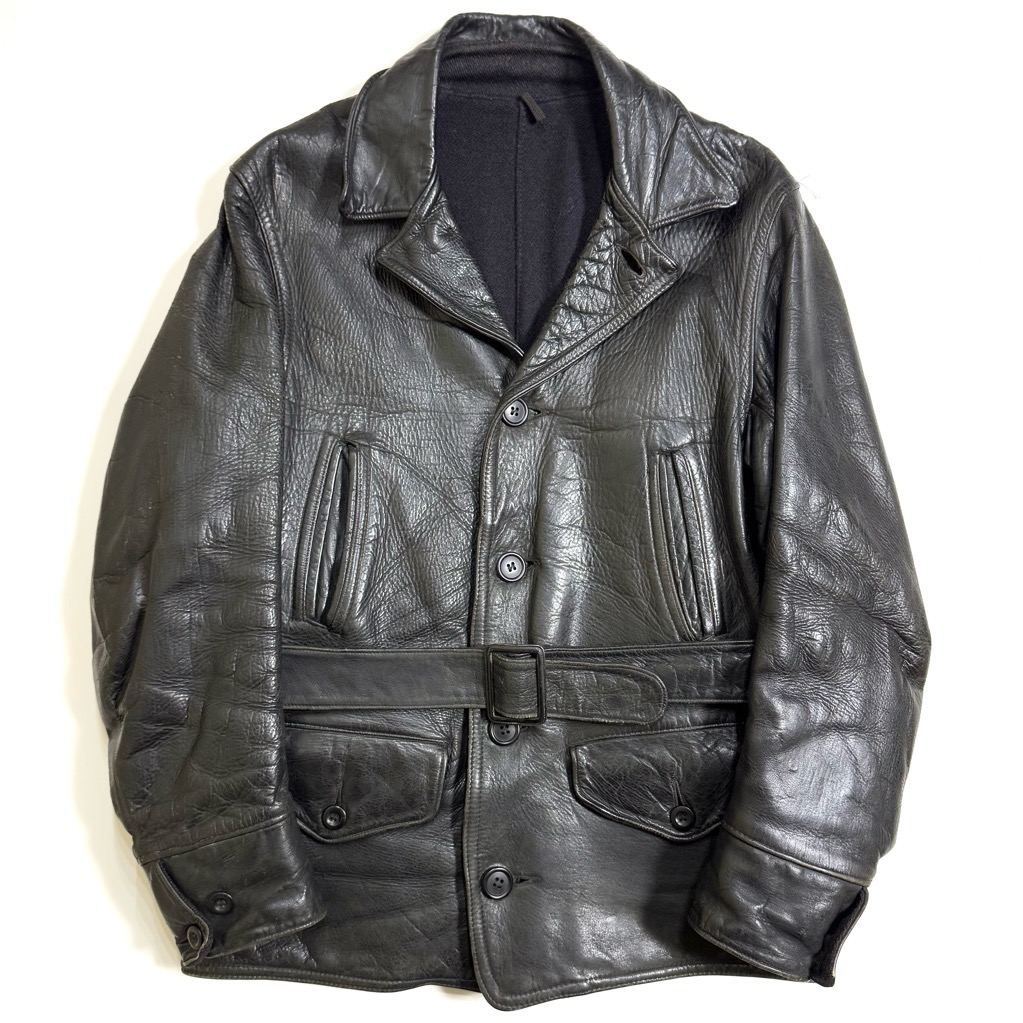 30s H&L BLOCK HORSE HIDE LEATHER CAR COAT. | 古着屋【True vintage