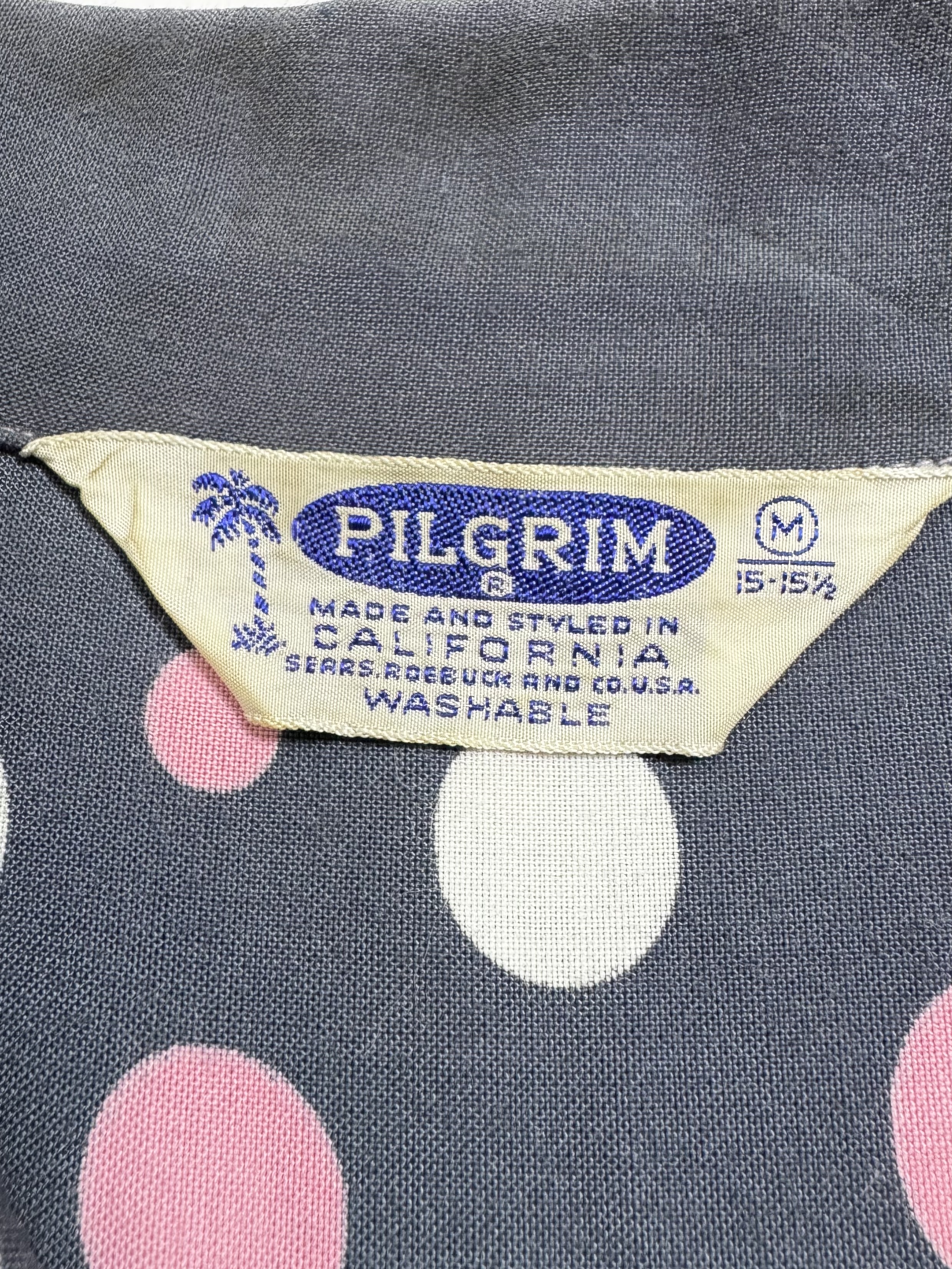 50s ビンテージ PILGRIM グレー ピンク ランダムドットレーヨンシャツ
