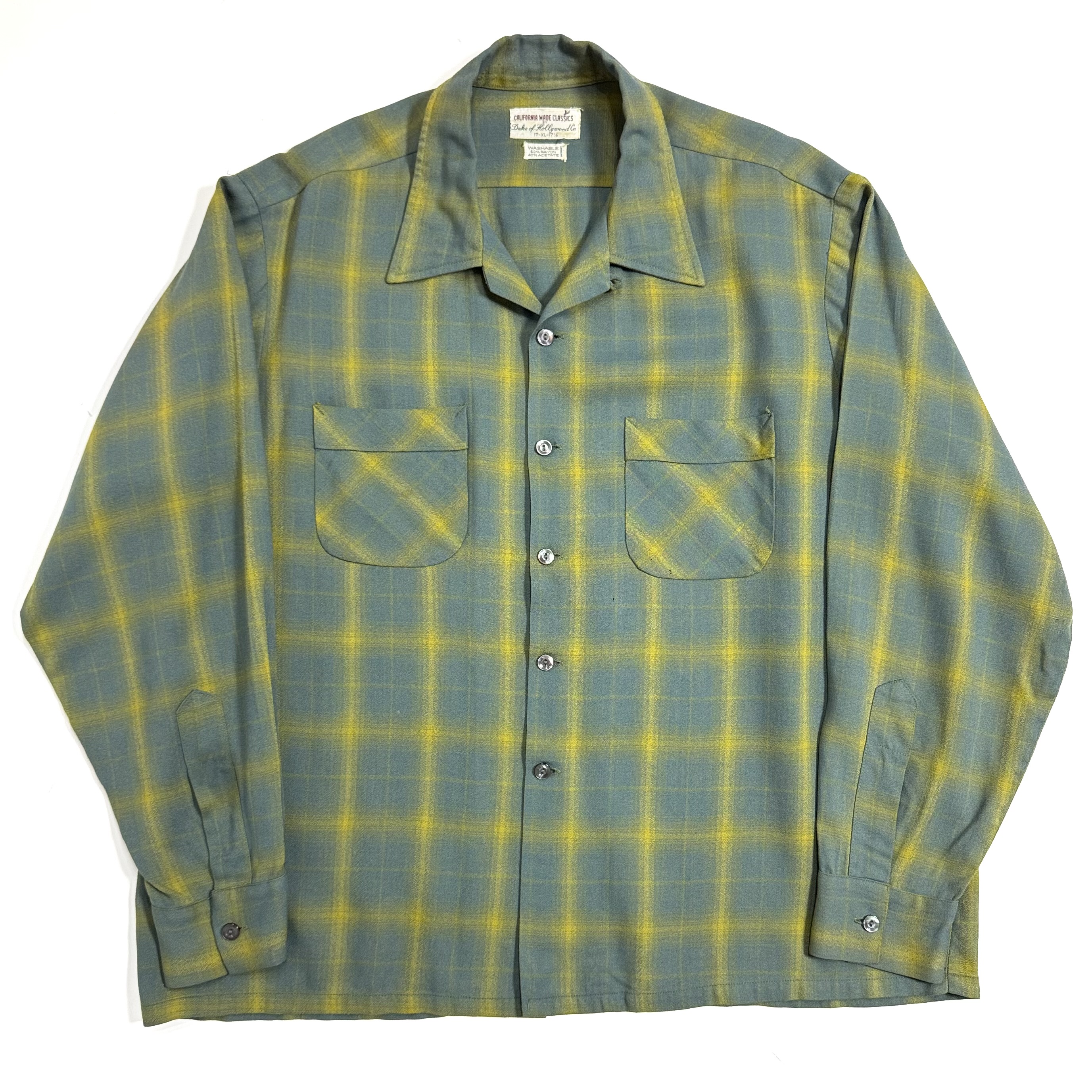 60s DUKE OF HOLLYWOOD SHADOW PLAID RAYON SHIRT. | 古着屋【True 