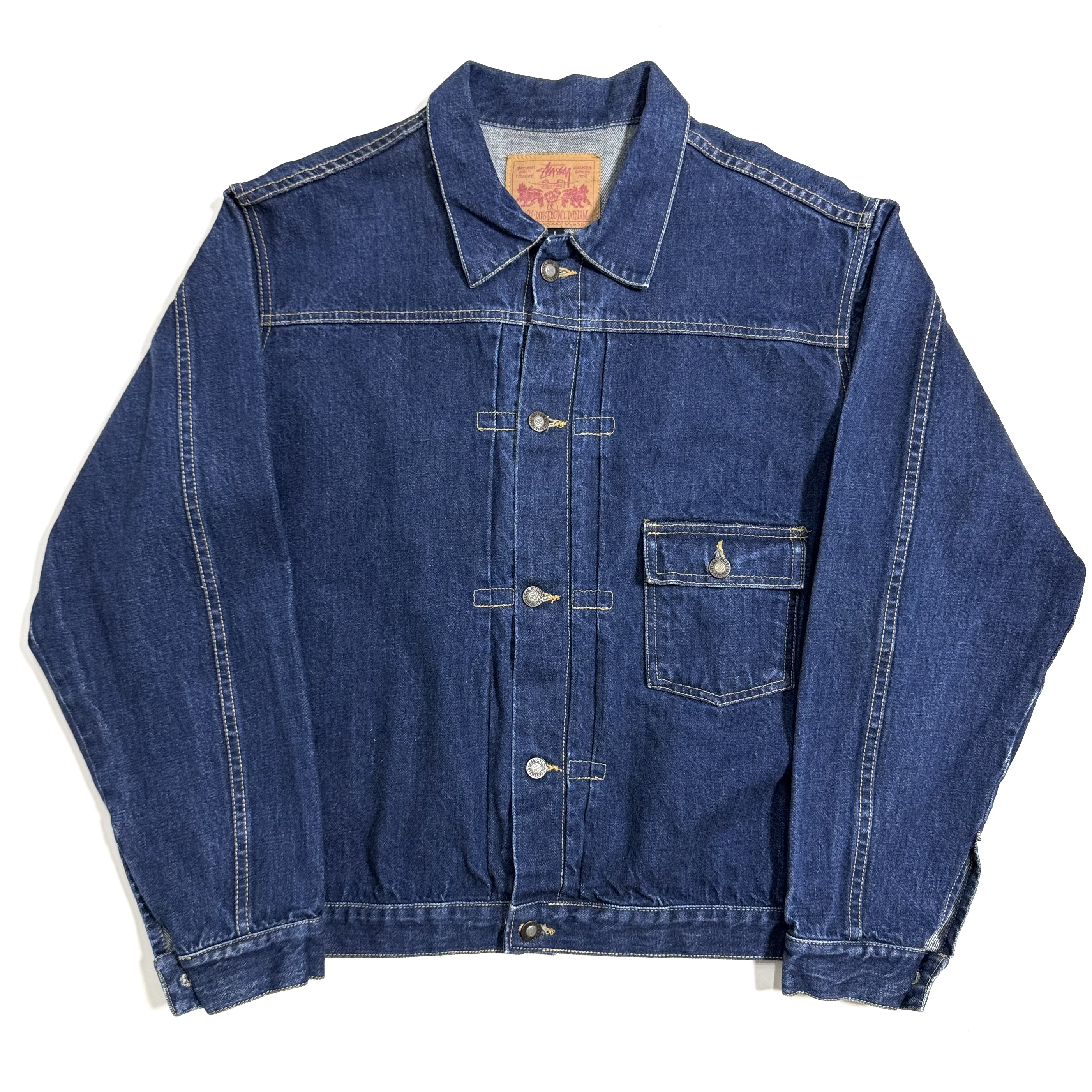 Stussy ビンテージ ダークブルー デニムジャケット コーデュロイ襟付き 希少80'S【OLD STUSSY/オールドステューシー】よりワンポイント