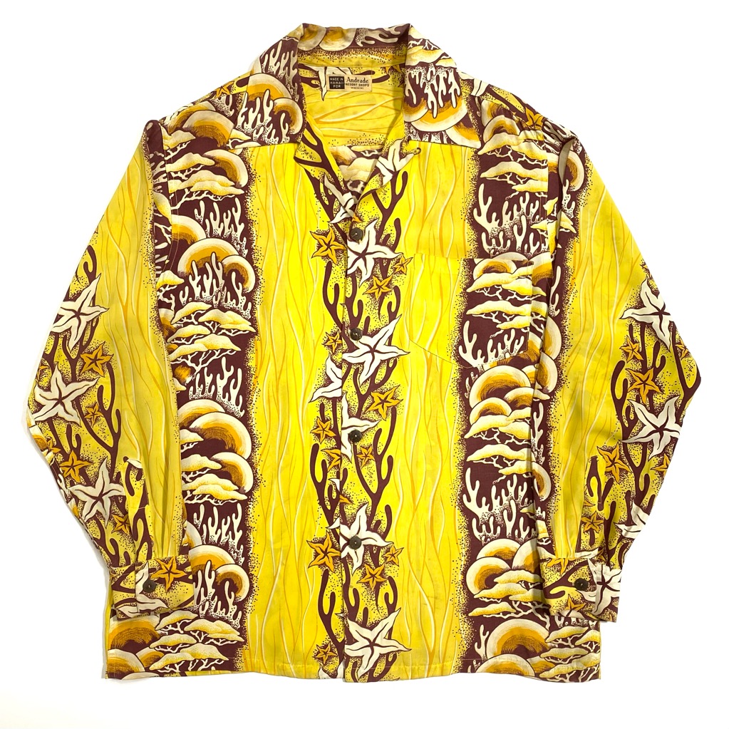50s ANDRADE BORDER PATTERN L/S. HAWAIIAN SHIRT. | 古着屋 50s ANDRADE BORDER PATTERN L/S. HAWAIIAN SHIRT. | 古着屋