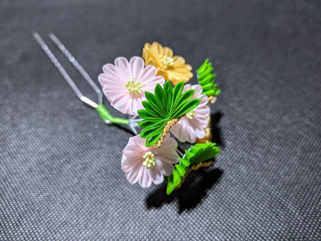 舞妓の花かんざし 梅と松と糸巻き つまみ細工 簪 髪飾り お正月 成人式