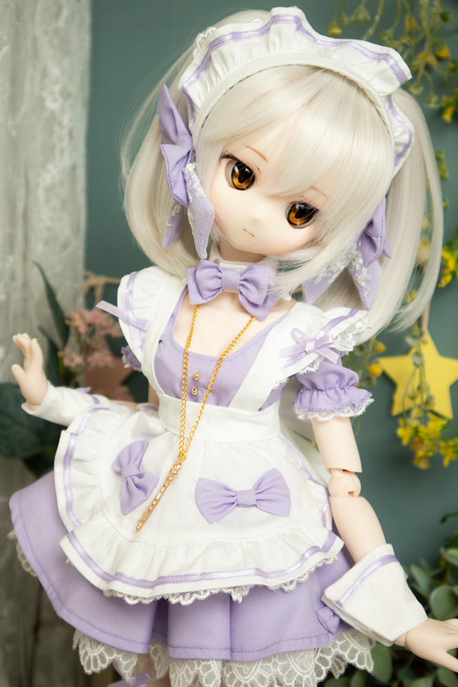 ドールの服、MDD S胸 もちあしサイズ用、水色メイド服 - 人形