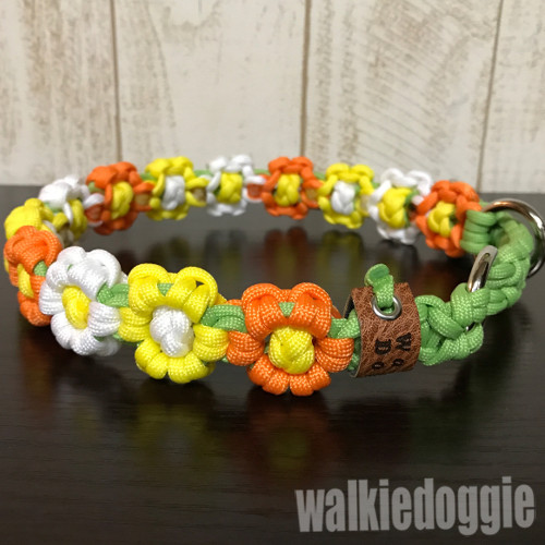 パラコード手編みフラワー首輪#503＆リード#443 お揃いセット - パラ