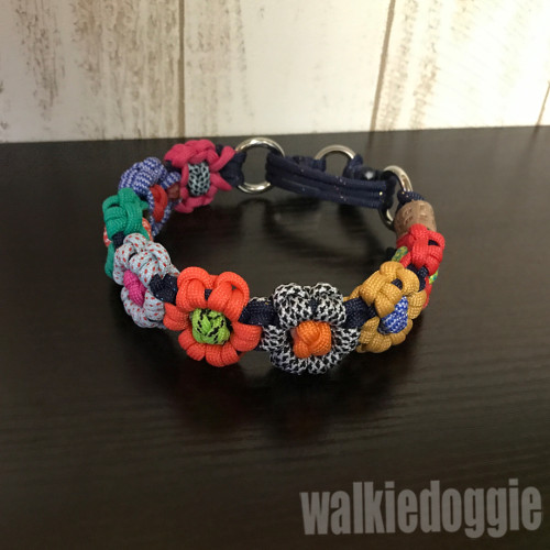 パラコード手編みフラワー首輪#503×2＋特殊平編みリード#468・3点