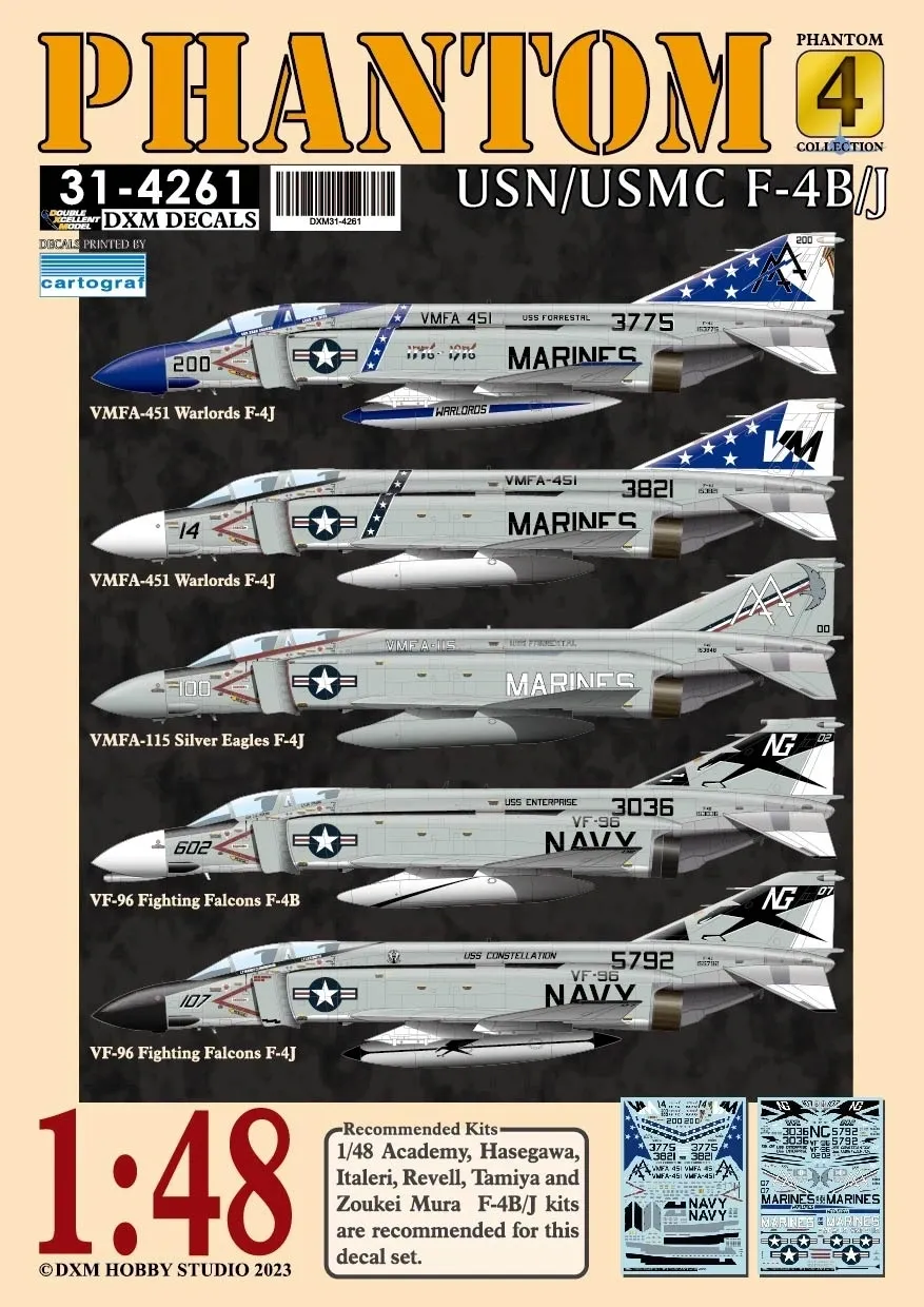 DXMデカール 31-4261 1/48 USMC/USN F-4B/J VMFA-451/VF-96 ファントム