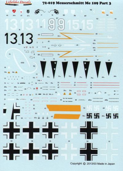 ライフライク・デカール 72019 1/72 Me109 Pt.3 | ホビーショップ