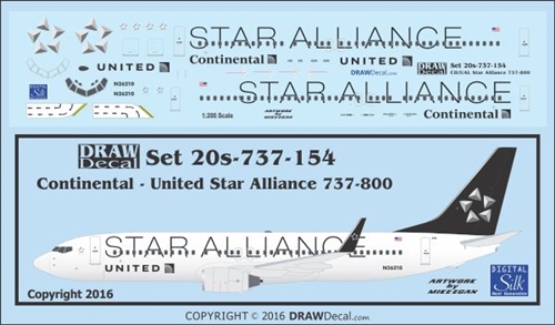 DRAW 20-737-154 1/200 Continental / United Star Alliance 737-800