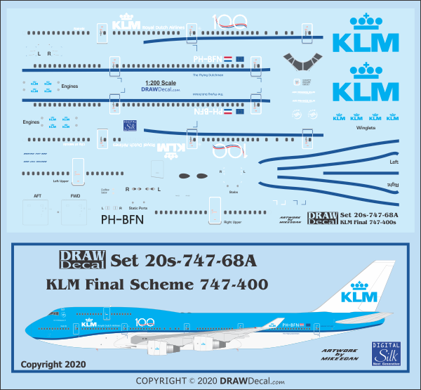 DRAW 20-747-68A 1/200 KLM Final Scheme ボーイング747-400s