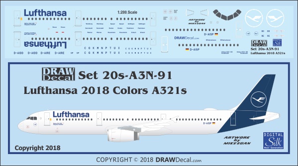 DRAW 20-A3N-91 1/200 エアバス A321 ルフトハンザ 2018スキーム＜ご