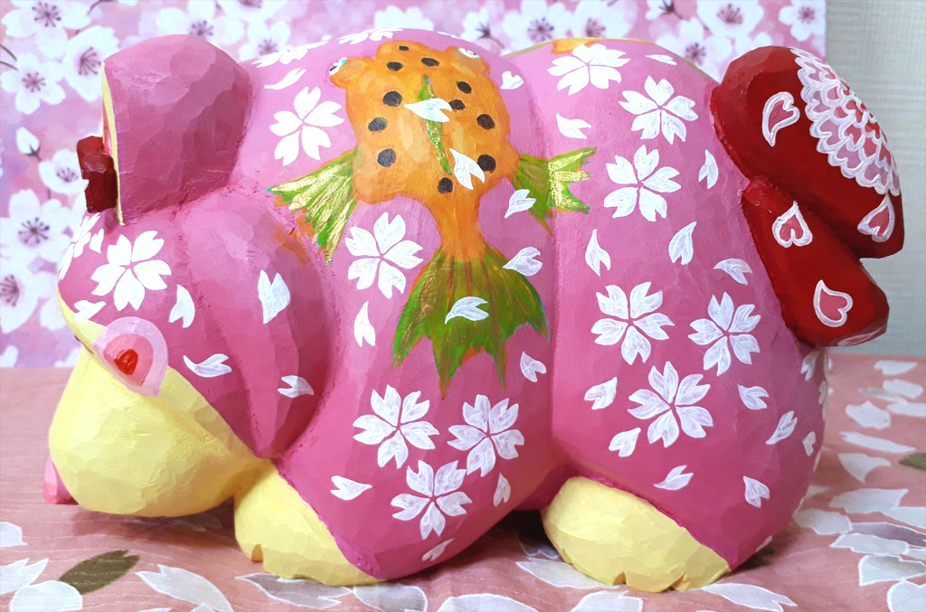 見本】恋くま 桜あん 二作目（米ヒバの木） | 木彫工房もくもっこり