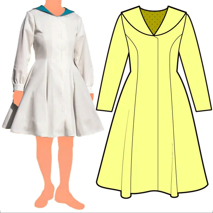 ピンパネール　セーラーカラー　ワンピース セーラーカラーのパネルラインワンピース型紙 婦人S/M/L/2Lサイズ