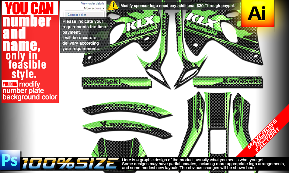 1993-2004 KLX250SR KLX250 Dトラッカー グラフィック デカール 10 緑